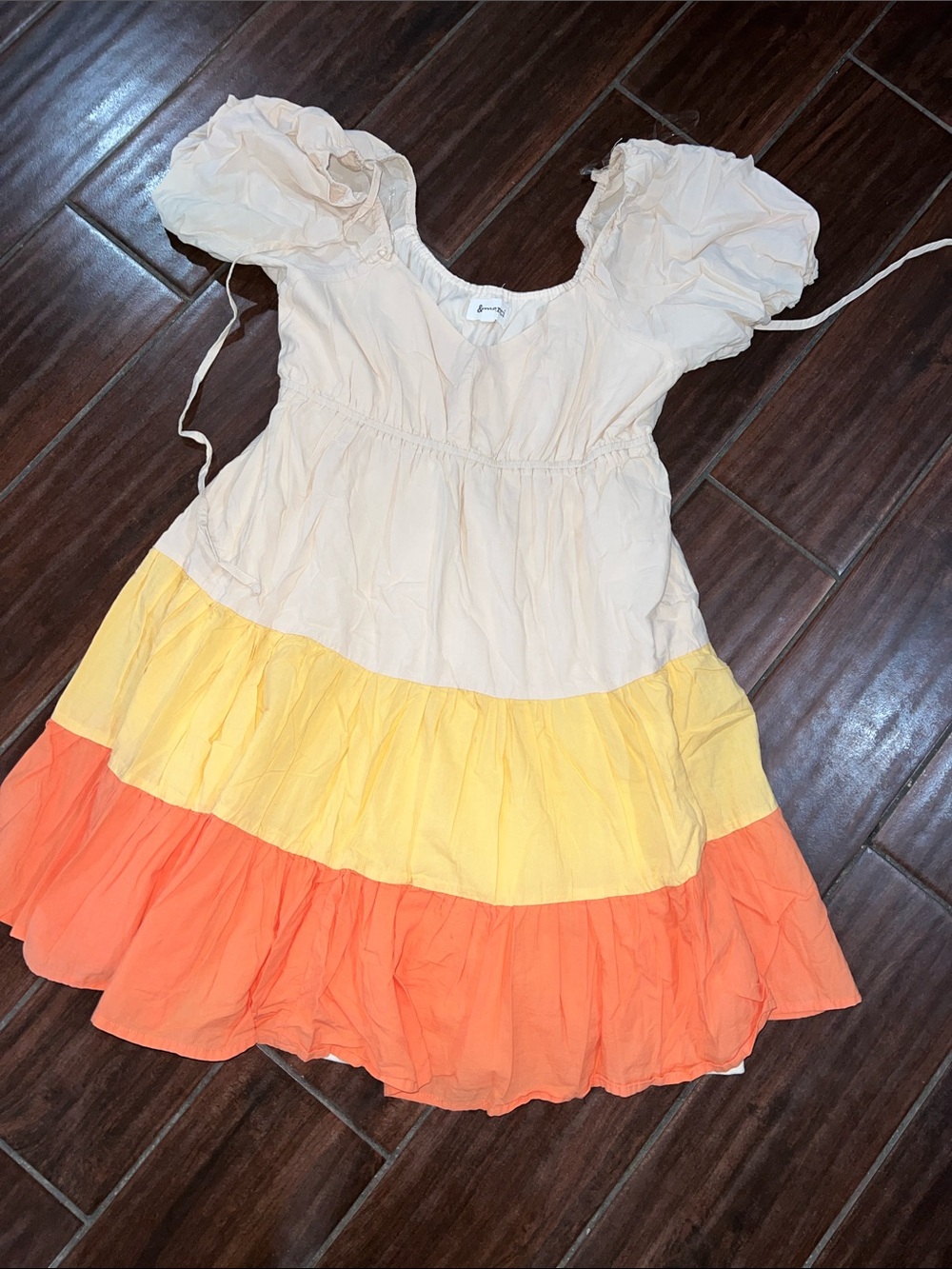 Tiered Colorblock Mini Dress - Cream, Yellow & Orange